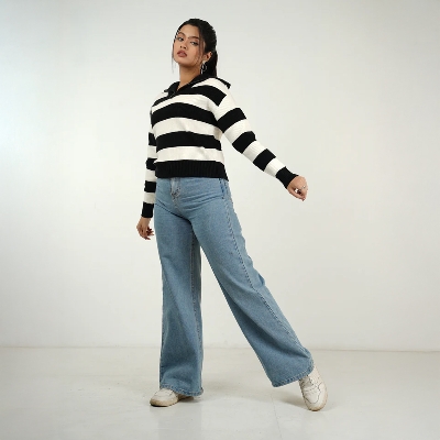 Picture of Bosphorus Monochrome Zip Collar Jumper For Women B&W