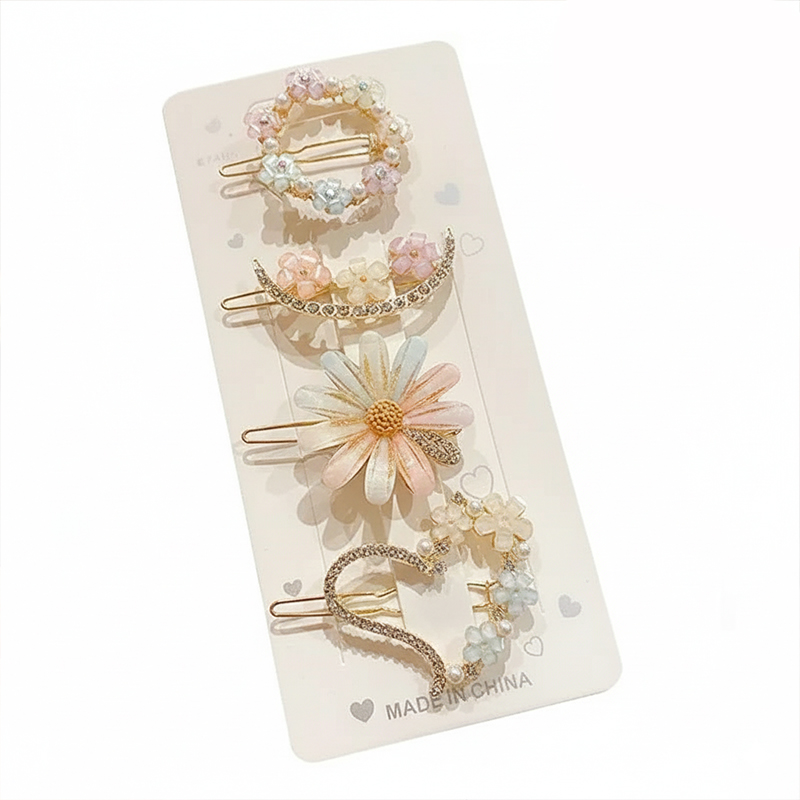 Picture of Fashion Trendy Women Pearl Hair Clip Headdress Set For Girls  Hair Band-4Pcs/Set