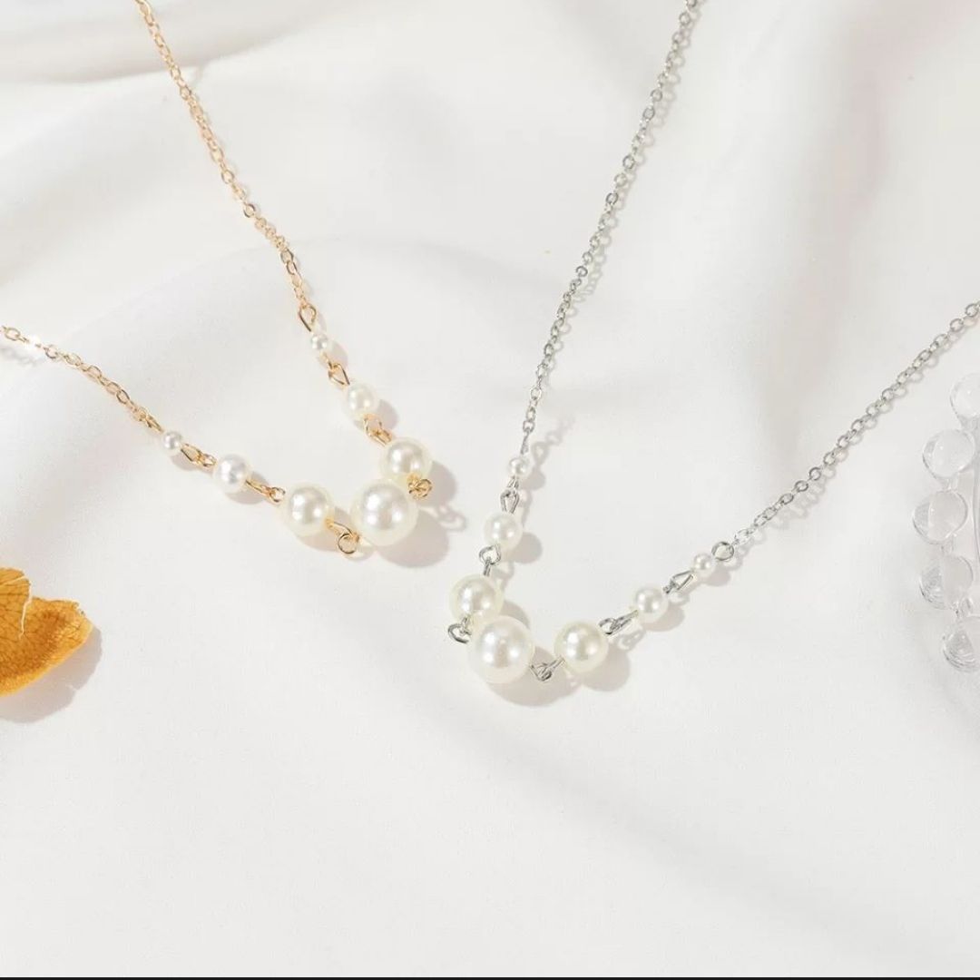 Picture of Lucky 7 Pearl Necklace Women White Pearls Collarbone Necklaces Choker Silver Color Pendant Female Fashion Jewelry As Best