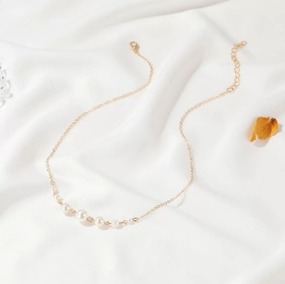 Picture of Lucky 7 Pearl Necklace Women White Pearls Collarbone Necklaces Choker Silver Color Pendant Female Fashion Jewelry As Best