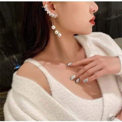 Picture of New personality fashion design zircon earrings for women light luxury web celebrity temperament tassels pearl earrings for women