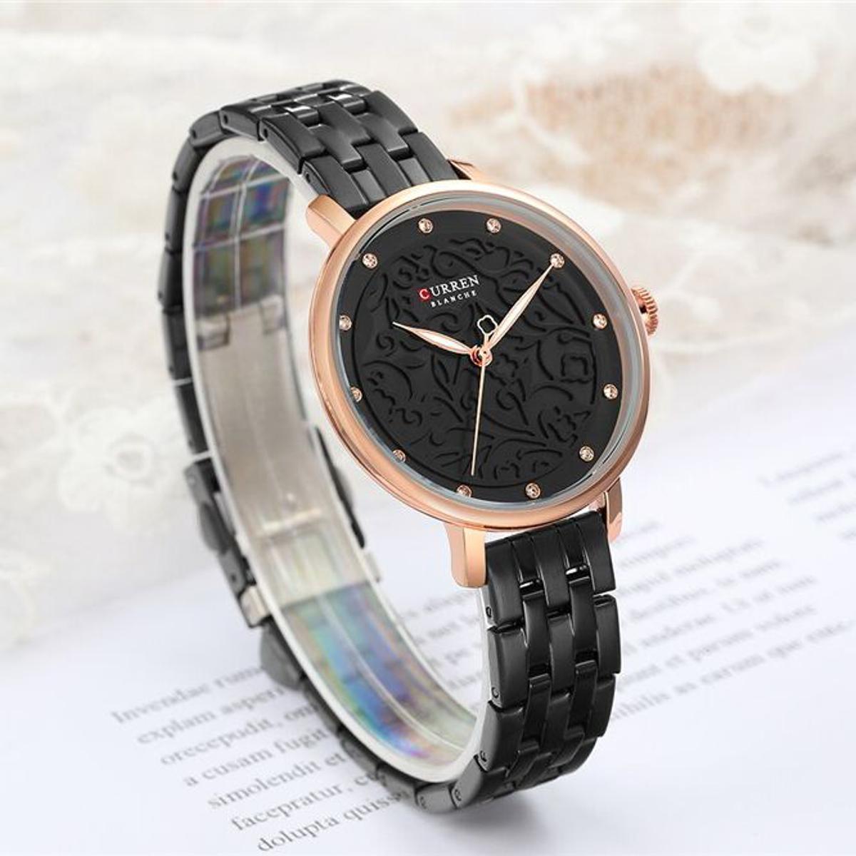 Picture of CURREN 9046 Black Stainless Steel Analog Watch For Women silver