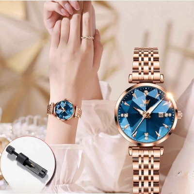 Picture of Olevs 5536 Quartz Watch for Women Stainless Steel Strap Fashion Rhombus Mirror Design Luxury Ladies Dress Wristwatch