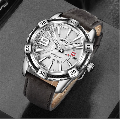 Picture of Naviforce NF9117 - Coffee Color Strap - PU Leather Analog Watch for Men - Silver & Coffee