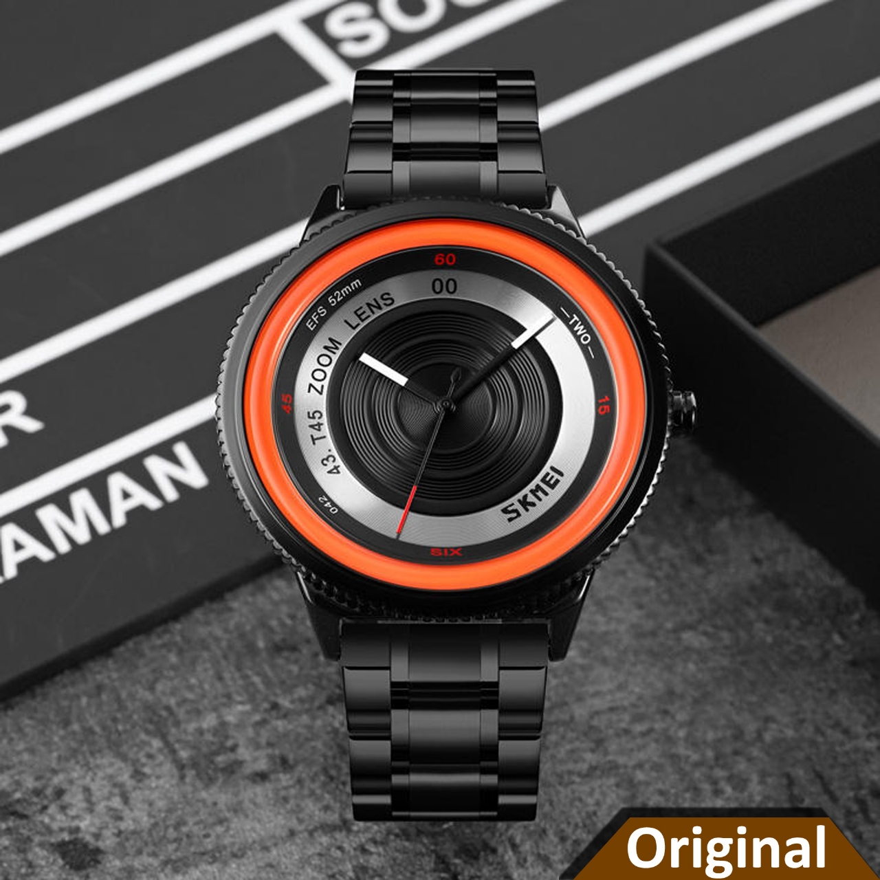 Picture of Skmei 9267 black men quartz watch original Stainless steel band water proof analog display character Casual watch