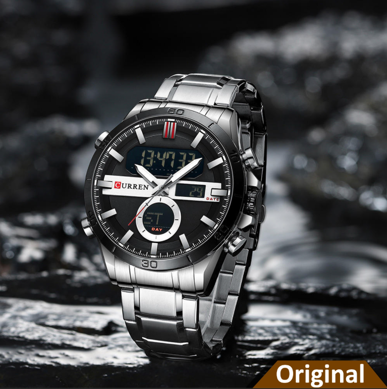 Picture of CURREN 8384 Fashion Sport Gold Men’s Digital Watches with Stainless Steel Chronograph Luminou Wristwatch LED Male Wrist Watch For Men