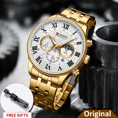 Picture of Curren 8427 Stainless Steel Watches For Men Creative Fashion Luminous Dial With Chronograph Watch Male Casual Wristwatches Multi Color-Silver And white