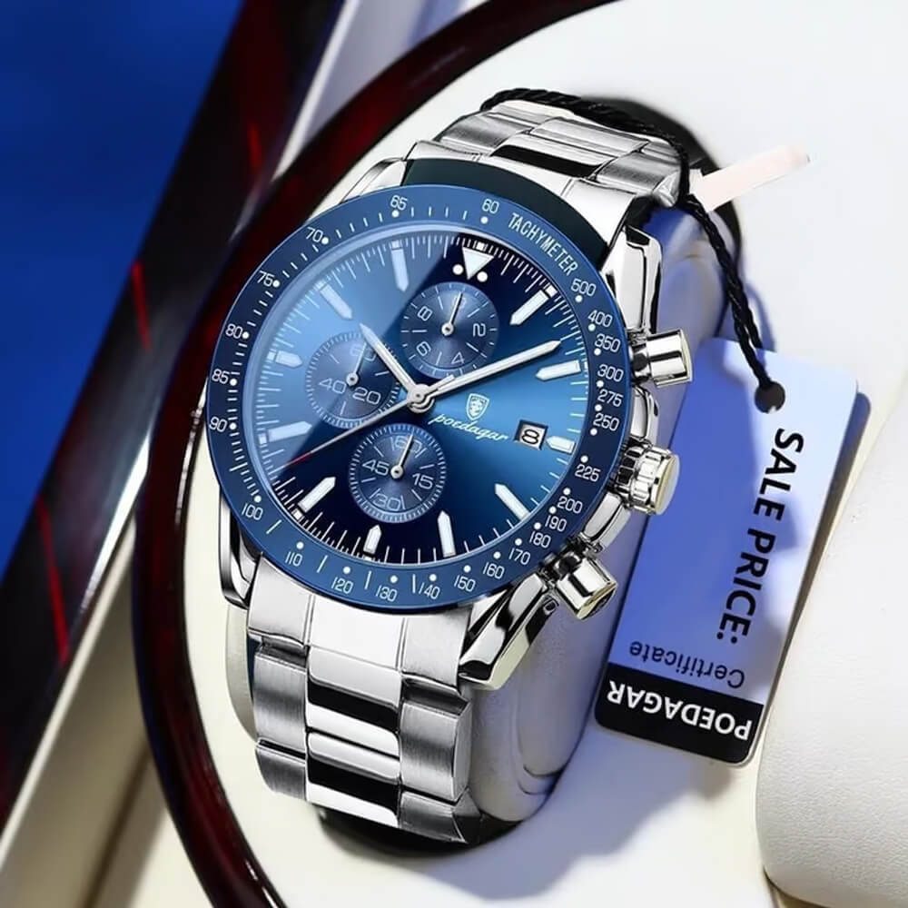 Picture of POEDAGAR 988 Luxury Men Watch High Quality Fashion Chronograph Waterproof Luminous Date Stainless Steel Quartz Watch Man Clock Reloj