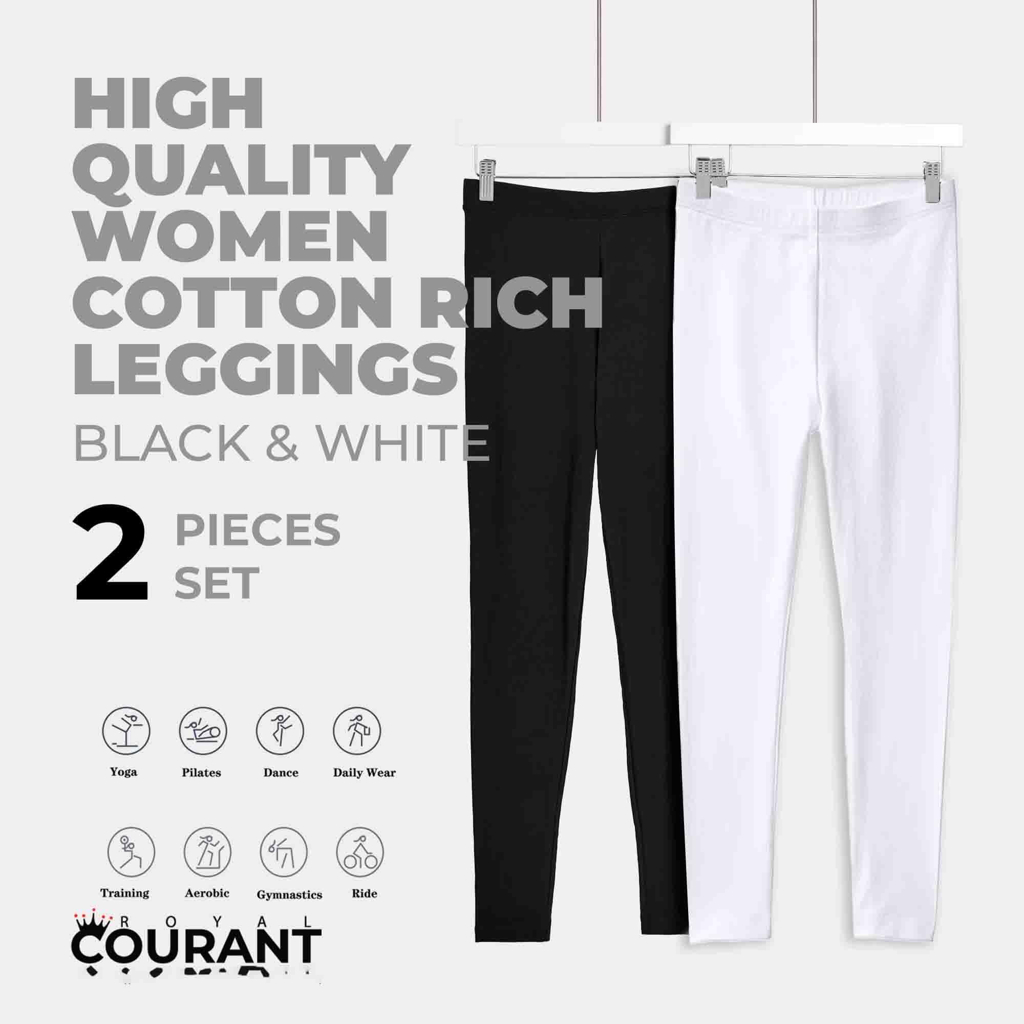 Picture of High Quality Women Basic Full Length Cotton Leggings-White and Black 2pcs set