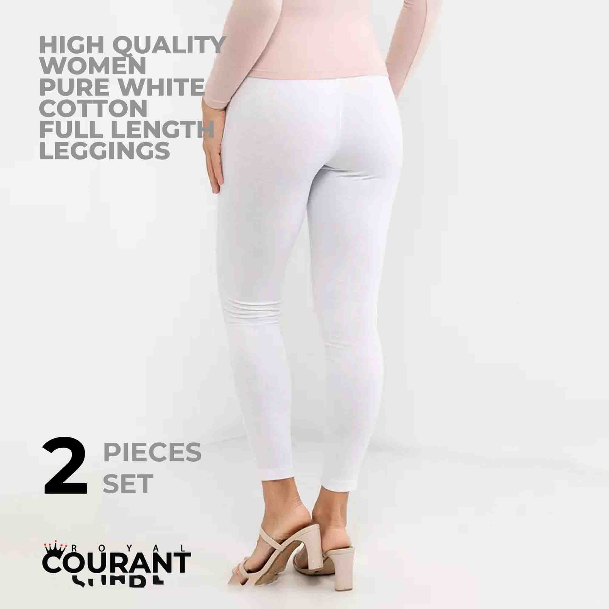 Picture of High Quality Women Basic Full Length Cotton Leggings-White and Black 2pcs set