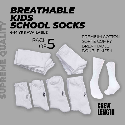 Picture of School Socks-Premium Cotton-Superior Quality-Breathable-Unisex-5 Pair pack