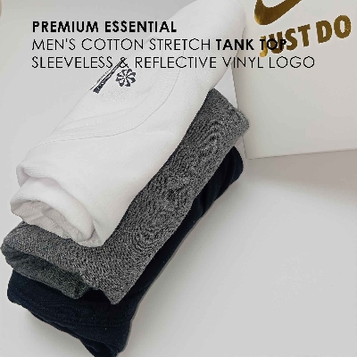 Picture of PREMIUM ESSENTIAL Men's Cotton Stretch Tank Top-Vest-Gangi - Sleeveless & REFLECTIVE Logo - 3 Pcs Set