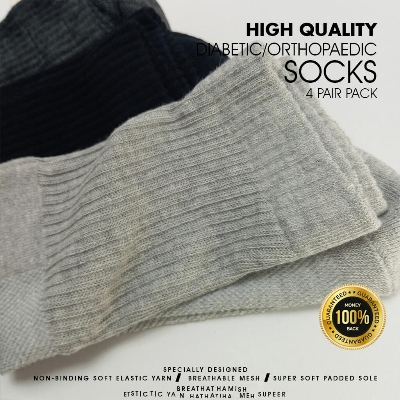 Picture of Diabetic Socks | Scientifically Designed | Mid Crew Length | Unisex | Extra padded-Terry sole | 4 Pair Pack
