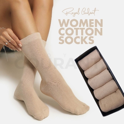 Picture of Women skin color regular length plain cotton Socks - 5 pair pack