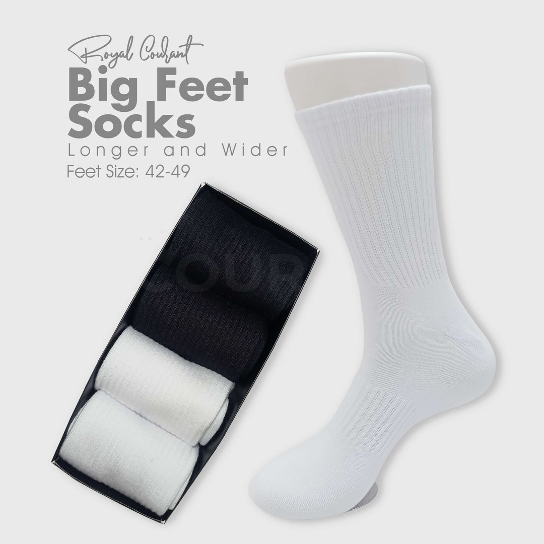 Picture of Men Extra Wide BIG Foot Cotton Socks 4 Pair - High Quality- Black & White