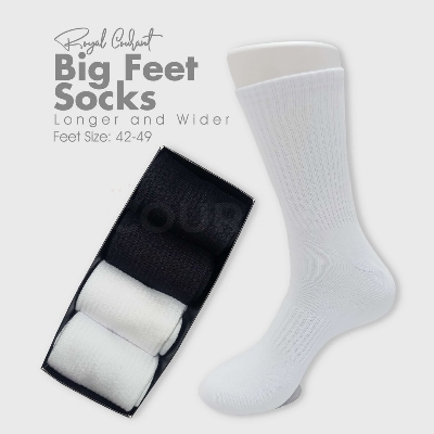 Picture of Men Extra Wide BIG Foot Cotton Socks 4 Pair - High Quality- Black & White