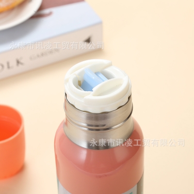 Picture of New Simple 304 Stainless Steel Thermos Cup Double-Layer Vacuum Tea Cup One Cup Three Lid Macaron Gift Cup