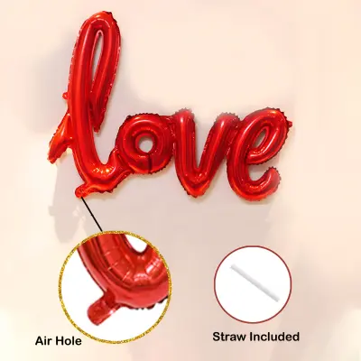 Love Cursive Foil Balloon – 40 Inch Big Size Love Alphabets Letters Foil Balloon for Wedding, Birthday, Anniversary, Valentine’s Day & Romantic Party Decor– (Pack of 1 Set)