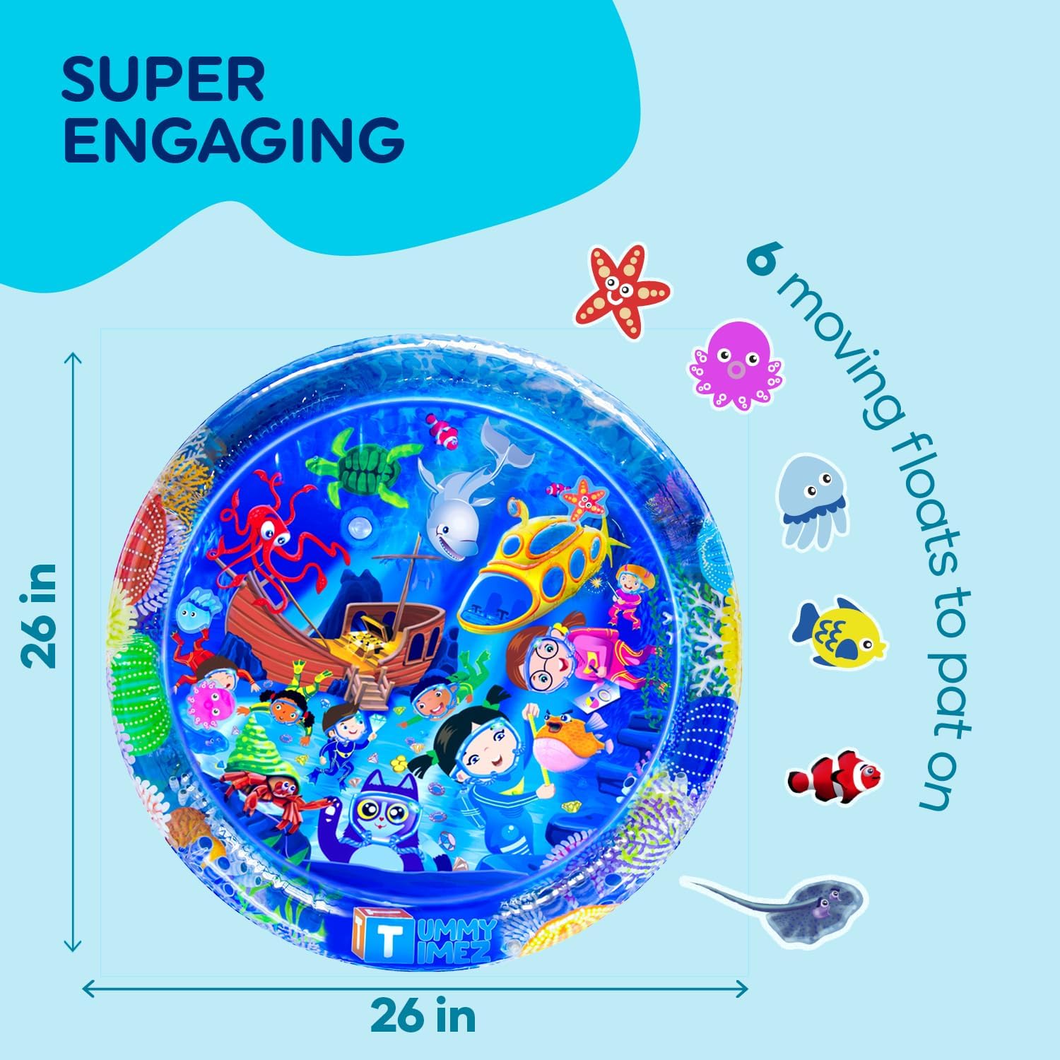 Picture of 65 cm Round Shape Children's Inflatable Pat Pad Water Play Mat Inflatable Baby Mat Water Pad PVC Ocean Fish Water Pad Toy Cushion Gift for Infants Toddlers Boys Girls Round Play Mat
