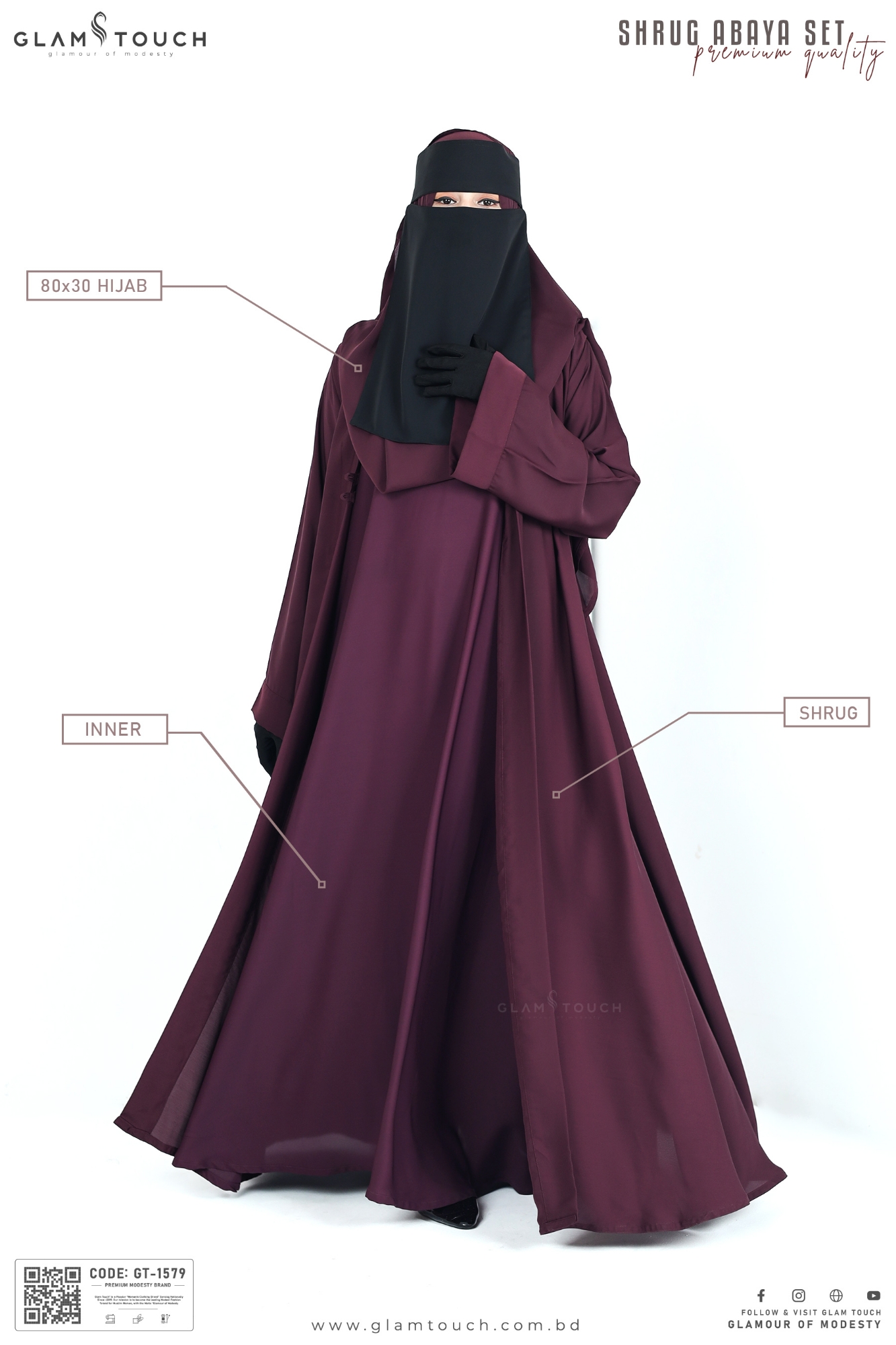 Picture of Glam Touch Premium Shrug Abaya 3 Part Set