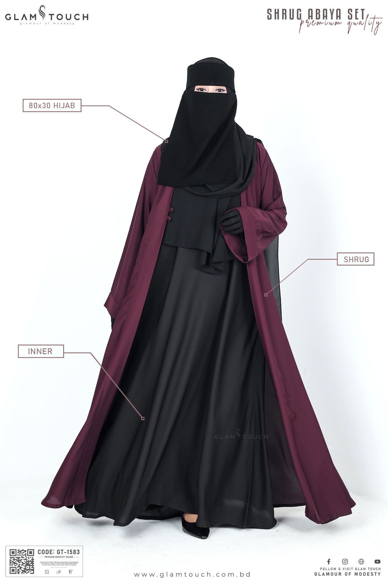 Picture of Glam Touch Premium Shrug Abaya 3 Part Set