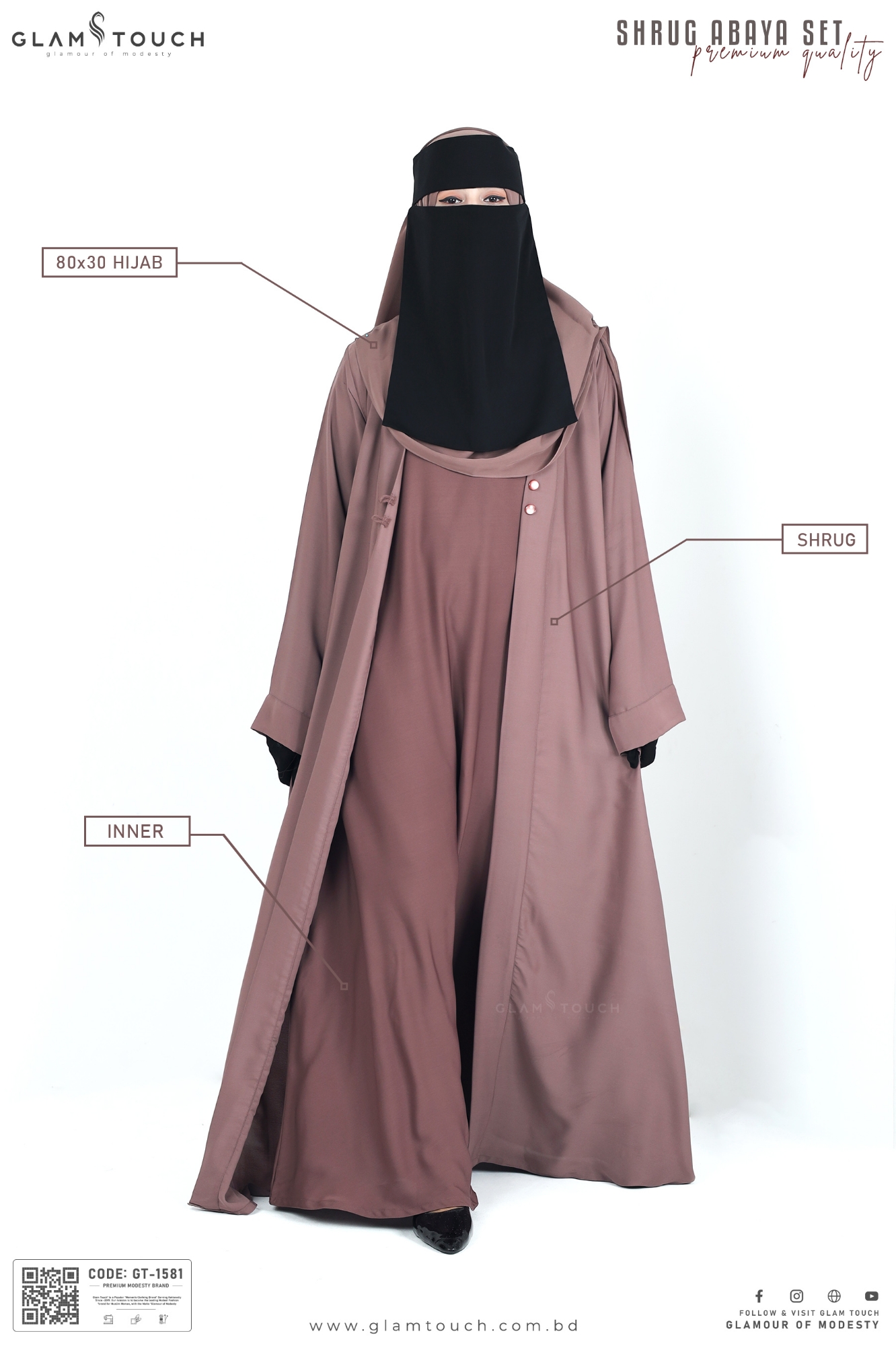 Picture of Glam Touch Premium Shrug Abaya 3 Part Set