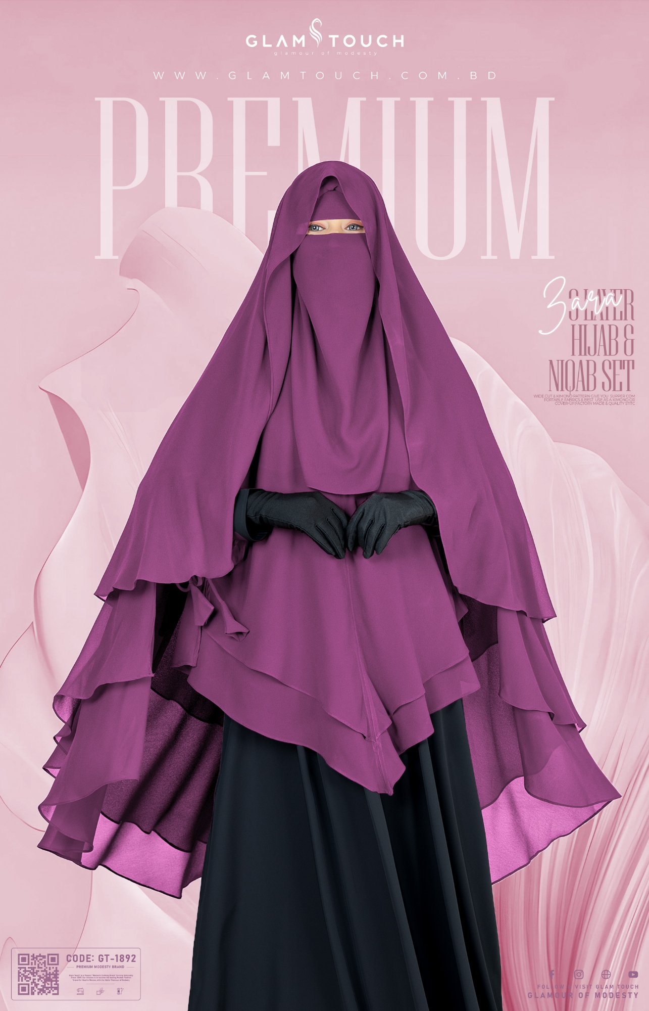 Picture of Glam Touch Premium- Zara 3 Layer Extra Long Ready Hijab