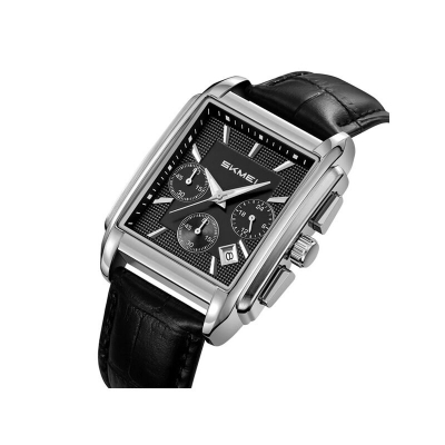 Picture of Skmei 2339 Square Dial Leather Strap Watch for Men-Silver &amp; Black
