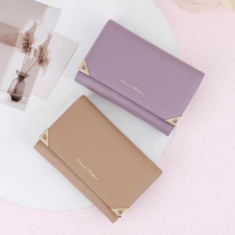 Picture of Elegant Pink PU Leather Women Wallet | Stylish Ladies Purse with Heart Corner Design | Classic Modern Wallet for Girls