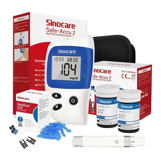 Picture of Sinocare Blood Sugar Monitor Safe Accu 2 with Advanced Technology, 200 Memory to Know Value Changes