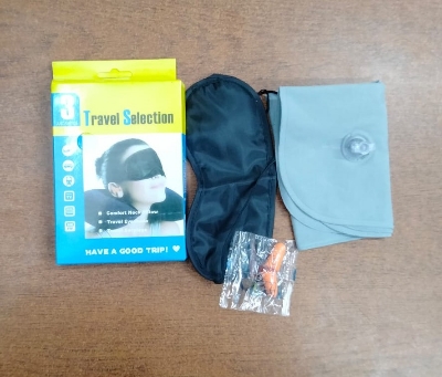 Picture of 3 In 1 Travel Kit Set - Neck Pillow, Eye Mask, Ear Bud (Multi Colour)