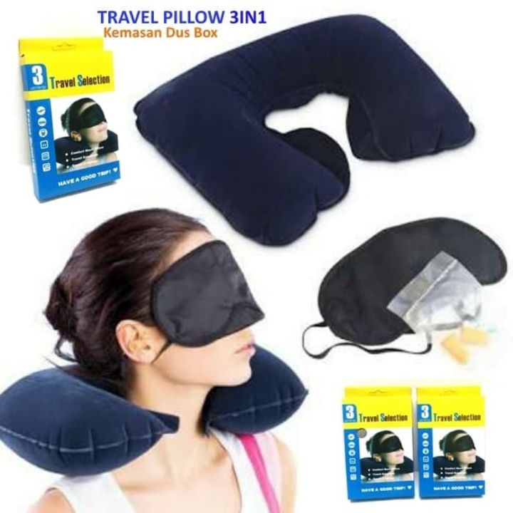 Picture of 3 In 1 Travel Kit Set - Neck Pillow, Eye Mask, Ear Bud (Multi Colour)