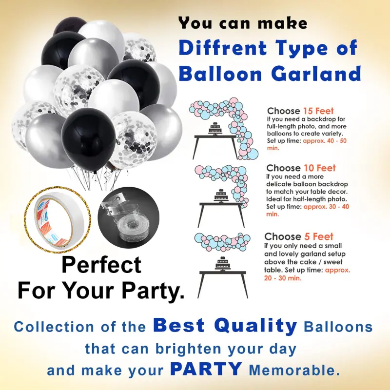 Premium Black & White Birthday Decoration Combo- Metallic Balloons, Banners, and Pumper for Easy Party Setup- (Pack of 71 Pcs)