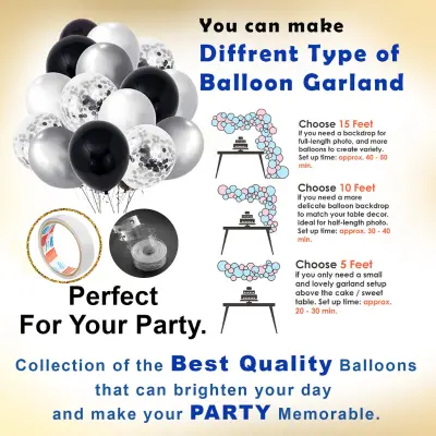 Premium Black & White Birthday Decoration Combo- Metallic Balloons, Banners, and Pumper for Easy Party Setup- (Pack of 71 Pcs)