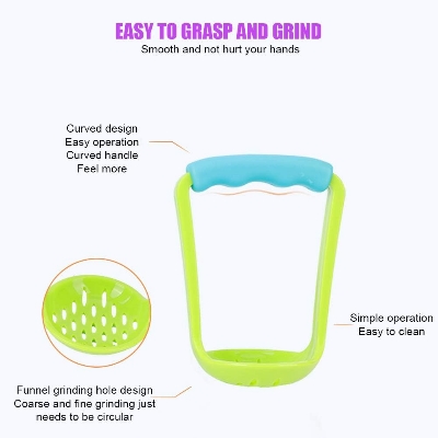 Picture of Baby Masher Bowl, Feeding Bowl with Spoon and Potato Masher for Infants (Mixed Color Pattern Blue and Green)