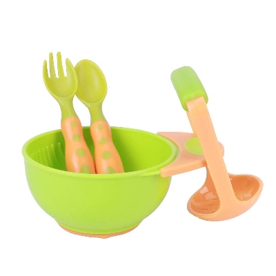 Picture of Baby Masher Bowl, Feeding Bowl with Spoon and Potato Masher for Infants (Mixed Color Pattern Blue and Green)