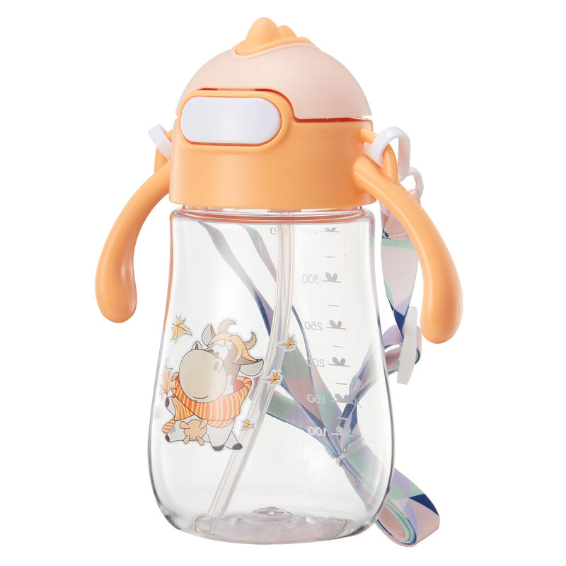 Picture of Elegant Cartoon-Design Anti-Fall Plastic Straw Water Cup with Handle Portable for Primary School Kindergarten for Outdoor Tours