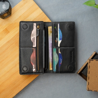 Picture of Urbaland Wane Double Original Leather Long Wallet – Wane Long Wallet - Black
