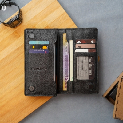 Picture of Urbaland Jason Double Original Leather Long Wallet – Jason Long Wallet - Black