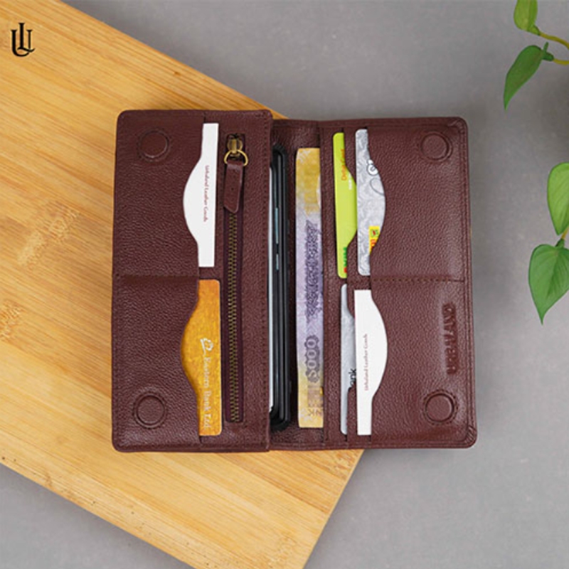 Picture of Urbaland Wane Double Original Leather Long Wallet – Wane Red wine