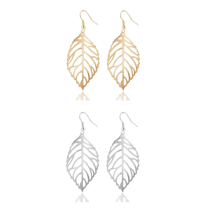 Picture of Simple Mori Fashion Leaf Earrings For Women 2021 Zinc Alloy Gold Silver Color Hoops Jewelry Gift Hanging Long Ear Rings