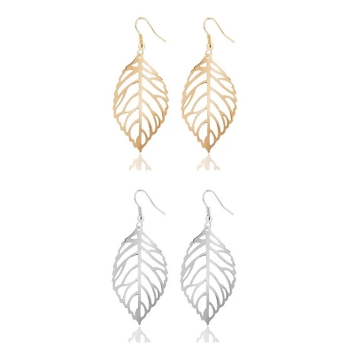Picture of Simple Mori Fashion Leaf Earrings For Women 2021 Zinc Alloy Gold Silver Color Hoops Jewelry Gift Hanging Long Ear Rings