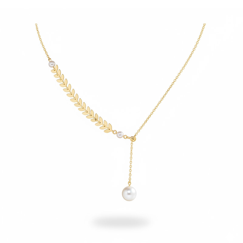 Picture of Simple Strip Pearls Pendant Necklace Gold Color Clavicle Chain Charm Necklace For Women Necklace