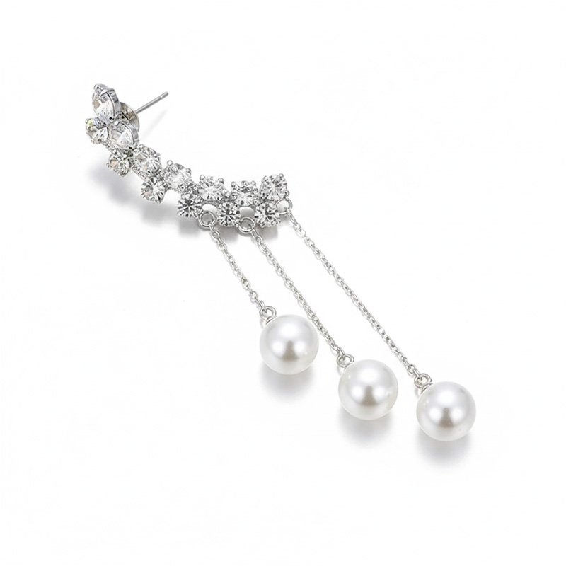 Picture of New personality fashion design zircon earrings for women light luxury web celebrity temperament tassels pearl earrings for women