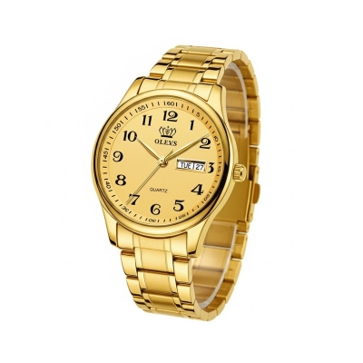 Picture of O levs 5567Men's Fashion Stainless Steel Japan Quartz Analog Day Date Watch Silver. gold & white