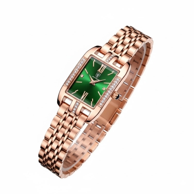 Picture of POEDAGAR Women Watch Fashion Luxury Diamond Green Dial Square Quartz Watches Stainless Steel Waterproof Ladies Wristwatch Gift