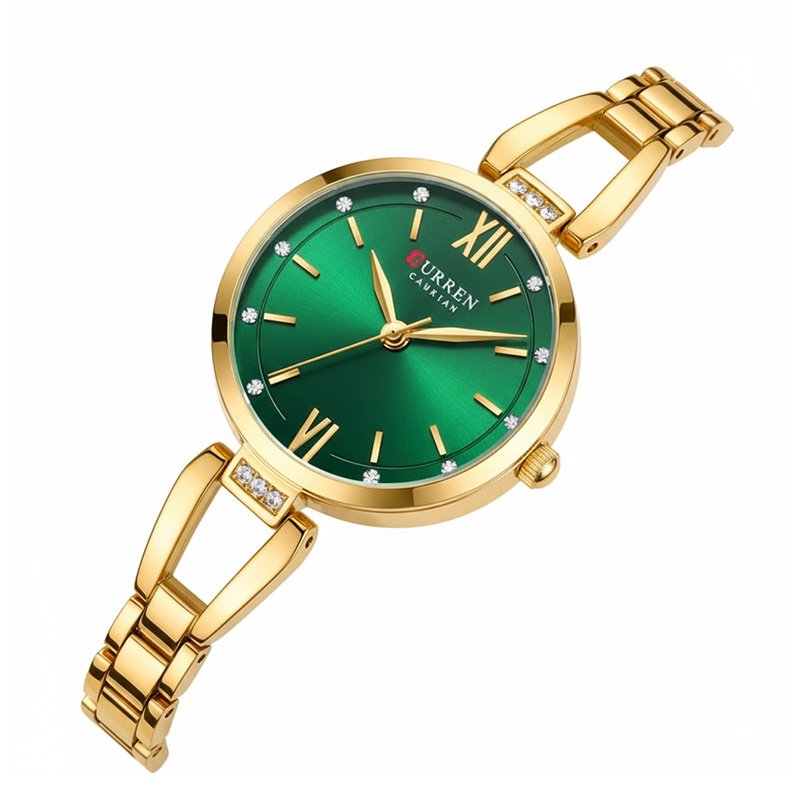 Picture of CURREN 9092 New Rhinestone Fashion Women Elegant Quartz Watch – Golden Green Color