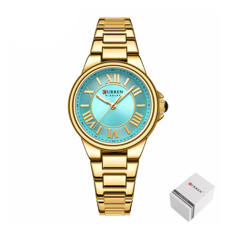 Picture of CURREN 9091 Stainless Steel Elegant Design Women Quartz Watch – Golden Blue Color
