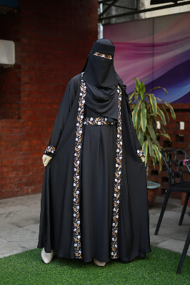 Picture of Abaya borka (5 Item Embroidery Borka ) (With Inner+Niqab+Hijab+Coati+Belt ) Dubai Charry Georget Stylish Embroidery Work Party Borka For Women