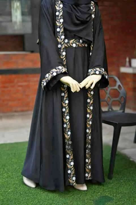 Picture of Abaya borka (5 Item Embroidery Borka ) (With Inner+Niqab+Hijab+Coati+Belt ) Dubai Charry Georget Stylish Embroidery Work Party Borka For Women